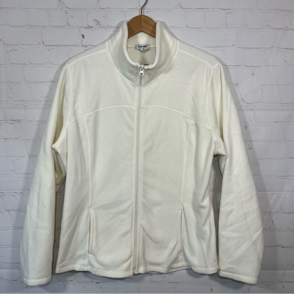 Old Navy Jacket Womens XL Ivory Zip Up Lightweight Fleece Long Sleeve Outdoor